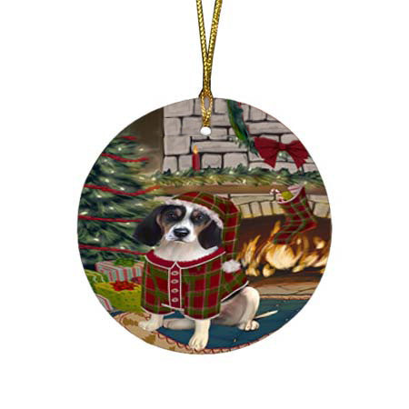 The Stocking was Hung Treeing Walker Coonhound Dog Round Flat Christmas Ornament RFPOR55997