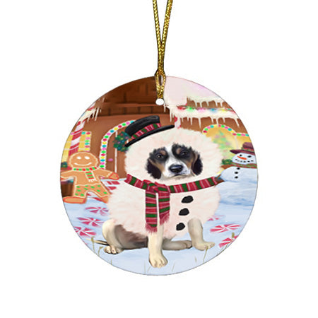 Christmas Gingerbread House Candyfest Treeing Walker Coonhound Dog Round Flat Christmas Ornament RFPOR56935