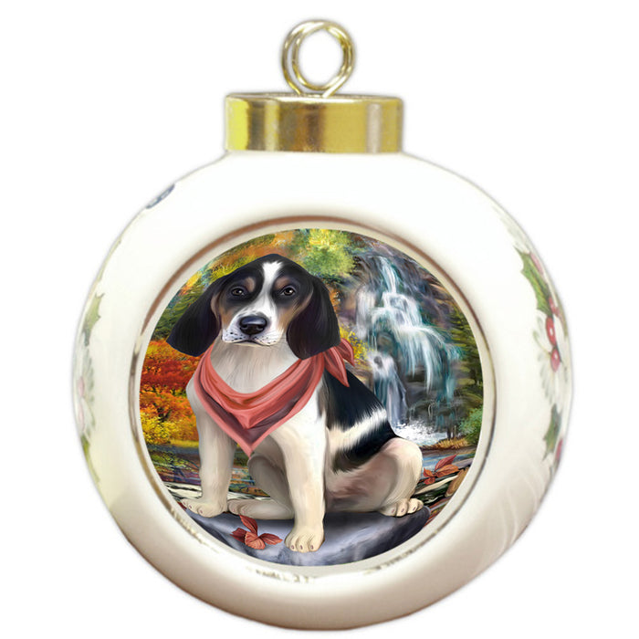 Scenic Waterfall Treeing Walker Coonhound Dog Round Ball Christmas Ornament RBPOR51971
