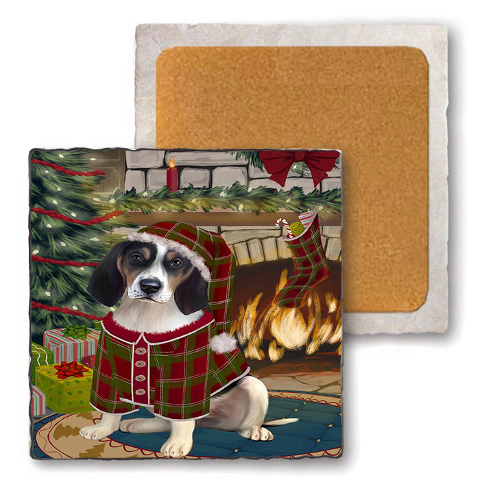 The Stocking was Hung Treeing Walker Coonhound Dog Set of 4 Natural Stone Marble Tile Coasters MCST50641