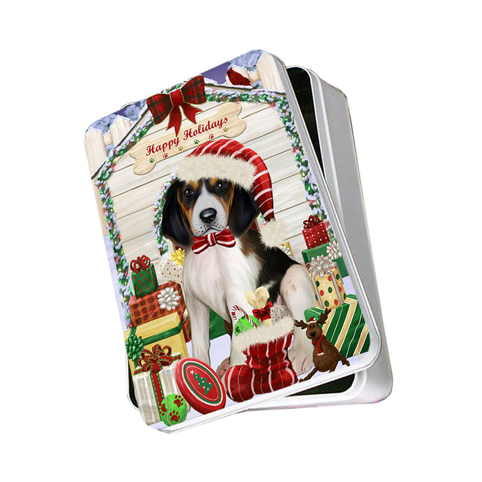 Happy Holidays Christmas Treeing Walker Coonhound Dog House With Presents Photo Storage Tin PITN51523