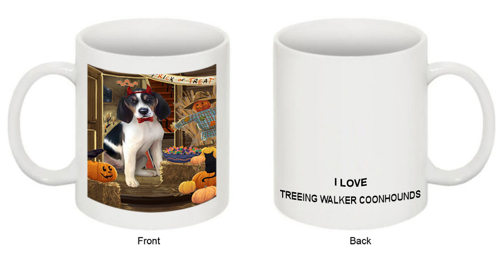 Enter at Own Risk Trick or Treat Halloween Treeing Walker Coonhound Dog Coffee Mug MUG48715