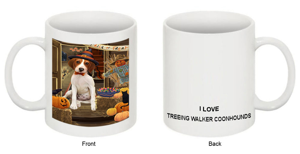 Enter at Own Risk Trick or Treat Halloween Treeing Walker Coonhound Dog Coffee Mug MUG48716
