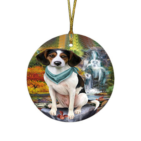 Scenic Waterfall Treeing Walker Coonhound Dog Round Flat Christmas Ornament RFPOR51964