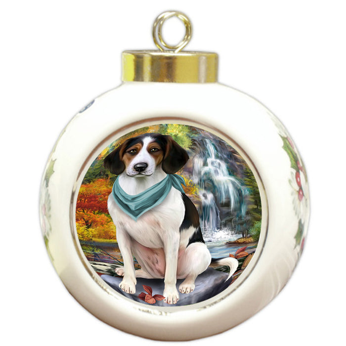 Scenic Waterfall Treeing Walker Coonhound Dog Round Ball Christmas Ornament RBPOR51973