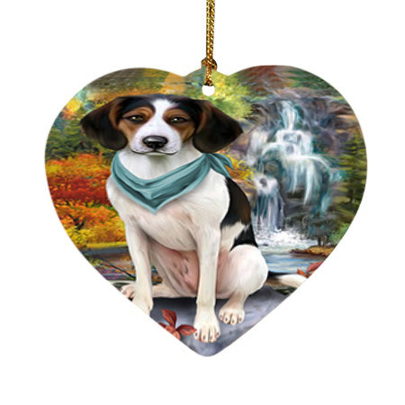 Scenic Waterfall Treeing Walker Coonhound Dog Heart Christmas Ornament HPOR51973