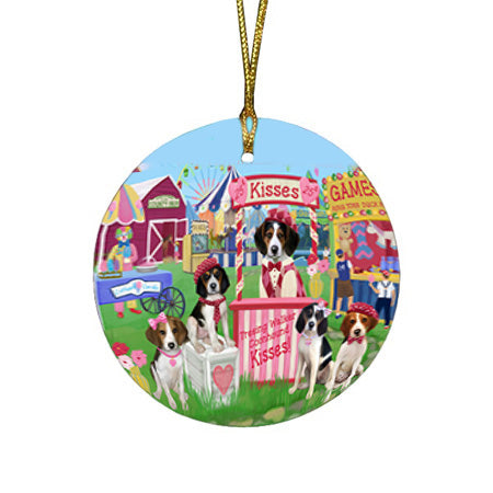 Carnival Kissing Booth Treeing Walker Coonhounds Dog Round Flat Christmas Ornament RFPOR56401