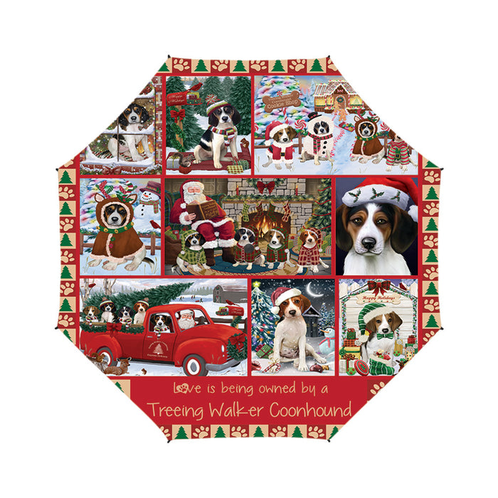 Love is Being Owned Christmas Treeing Walker Coonhound Dogs Semi-Automatic Foldable Umbrella