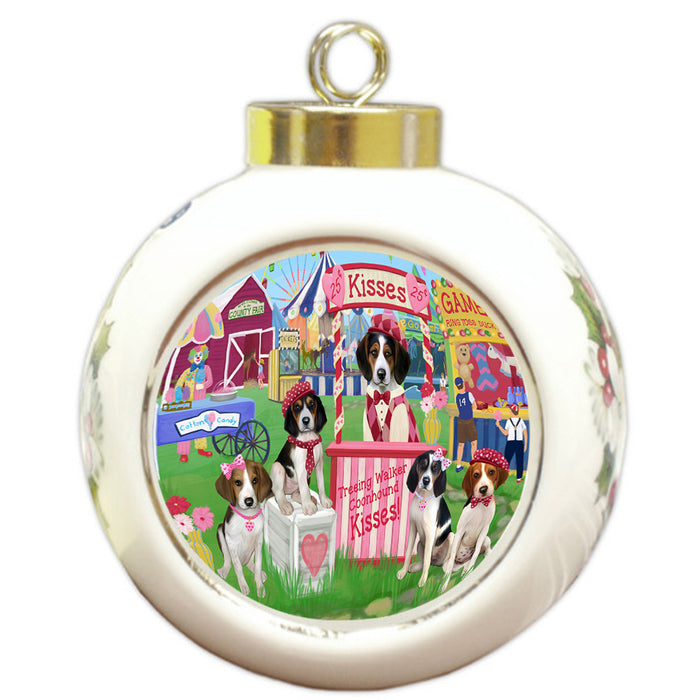 Carnival Kissing Booth Treeing Walker Coonhounds Dog Round Ball Christmas Ornament RBPOR56401