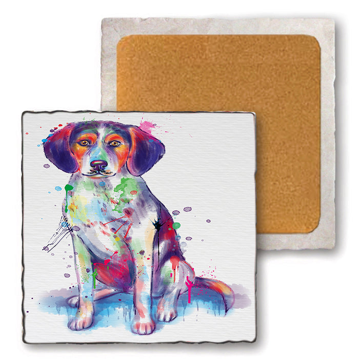 Watercolor Treeing Walker Coonhound Dog Set of 4 Natural Stone Marble Tile Coasters MCST52111