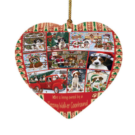 Love is Being Owned Christmas Treeing Walker Coonhound Dogs Heart Christmas Ornament HPOR57889