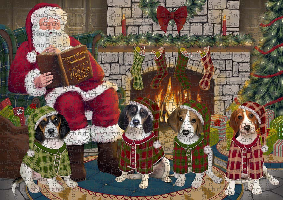 Christmas Cozy Holiday Tails Treeing Walker Coonhounds Dog Puzzle with Photo Tin PUZL89784
