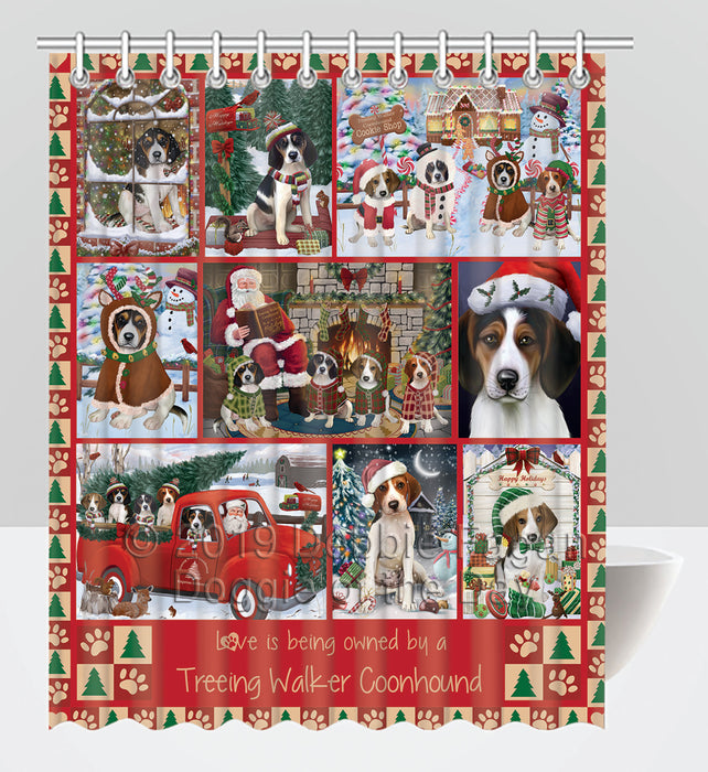 Love is Being Owned Christmas Treeing Walker Coonhound Dogs Shower Curtain