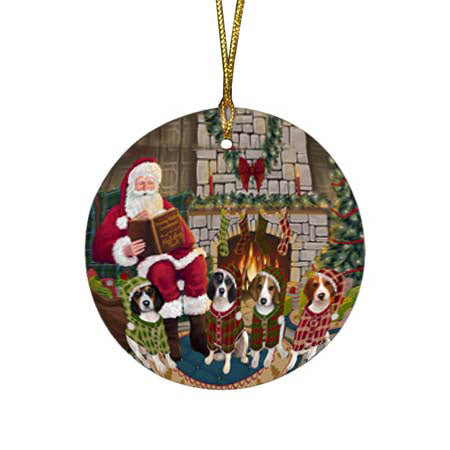Christmas Cozy Holiday Tails Treeing Walker Coonhounds Dog Round Flat Christmas Ornament RFPOR55751