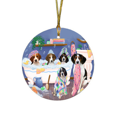 Rub A Dub Dogs In A Tub Treeing Walker Coonhounds Dog Round Flat Christmas Ornament RFPOR57186