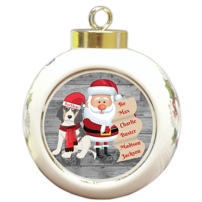 Custom Personalized Santa with Treeing Walker Coonhound Dog Christmas Round Ball Ornament