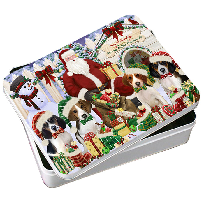 Happy Holidays Christmas Treeing Walker Coonhounds Dog House Gathering Photo Storage Tin PITN51470