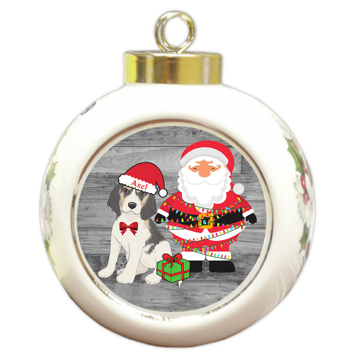 Custom Personalized Treeing Walker Coonhound Dog With Santa Wrapped in Light Christmas Round Ball Ornament