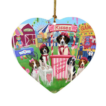 Carnival Kissing Booth Treeing Walker Coonhounds Dog Heart Christmas Ornament HPOR56401