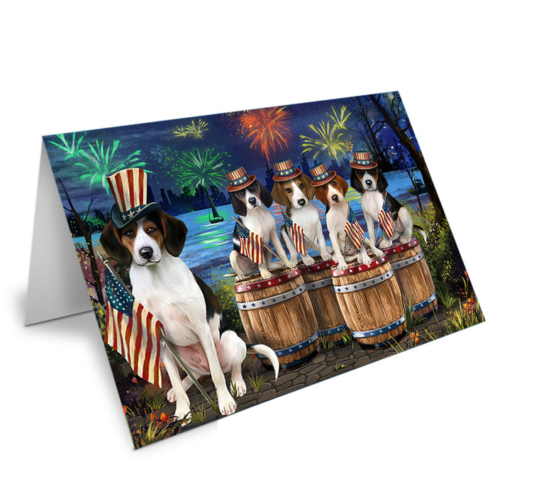 4th of July Independence Day Fireworks Treeing Walker Coonhounds at the Lake Handmade Artwork Assorted Pets Greeting Cards and Note Cards with Envelopes for All Occasions and Holiday Seasons GCD57200