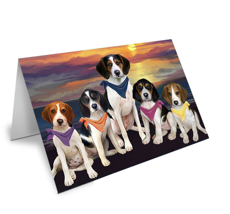 Family Sunset Portrait Treeing Walker Coonhounds Dog Handmade Artwork Assorted Pets Greeting Cards and Note Cards with Envelopes for All Occasions and Holiday Seasons GCD54884