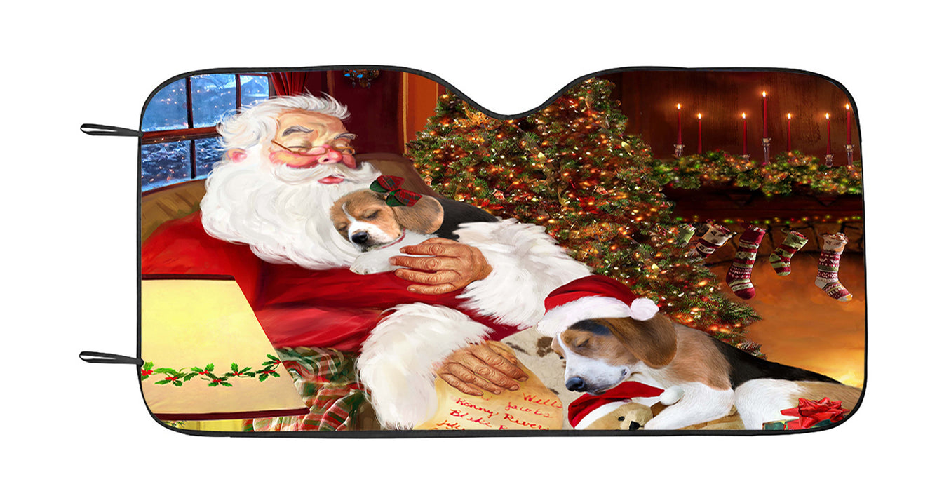 Santa Sleeping with Treeing Walker Coonhound Dogs Car Sun Shade
