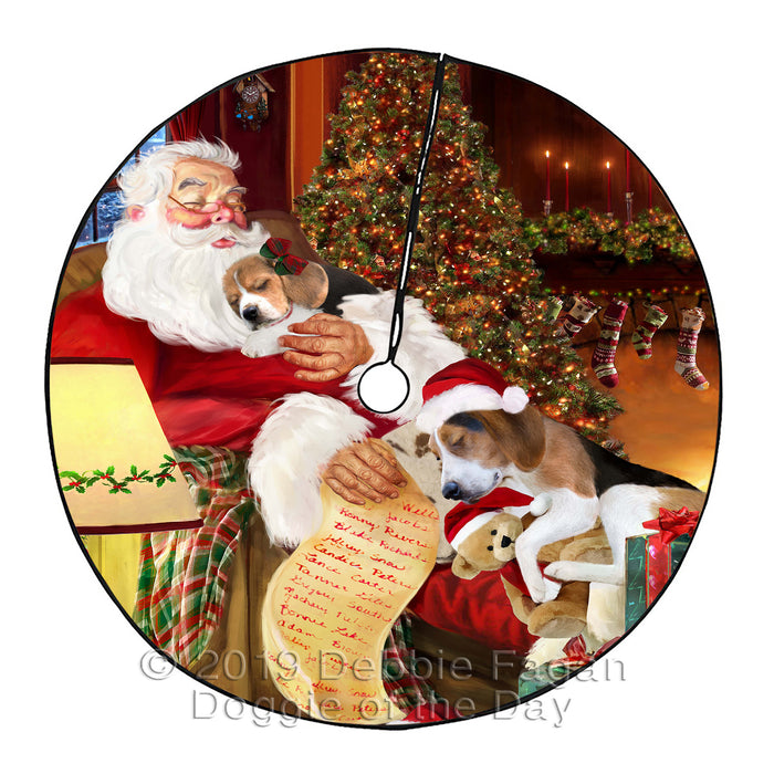 Santa Sleeping with Treeing Walker Coonhound Dogs Christmas Tree Skirt