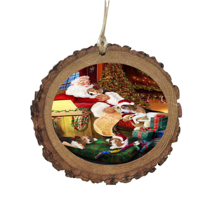 Treeing Walker Coonhounds Dog and Puppies Sleeping with Santa Wooden Christmas Ornament WOR49325