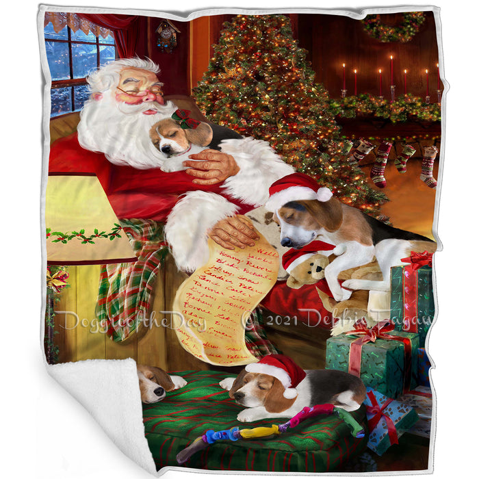 Santa Sleeping with Treeing Walker Coonhound Dogs and Puppies Blanket BLNKT143697