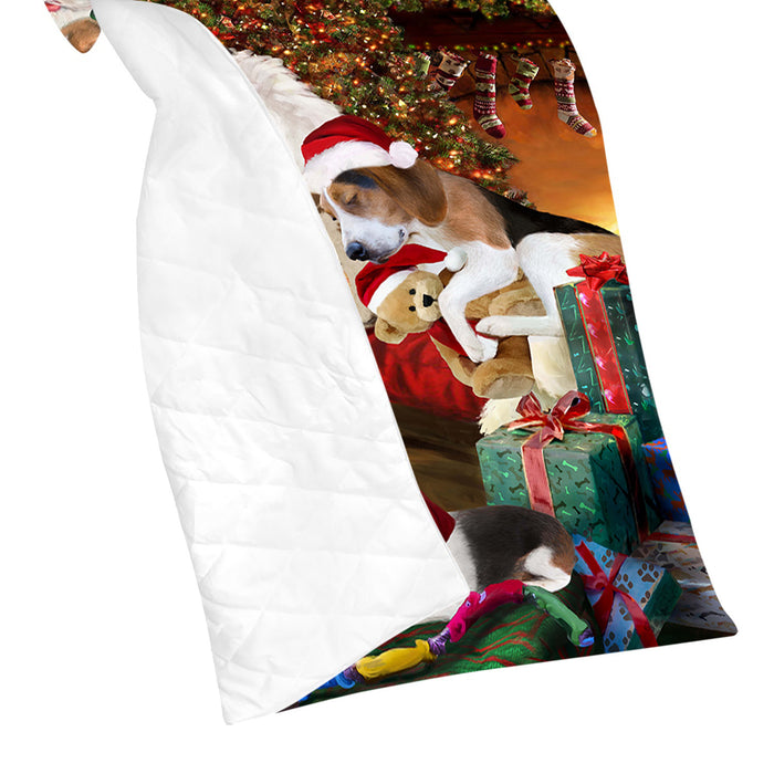 Santa Sleeping with Treeing Walker Coonhound Dogs Quilt