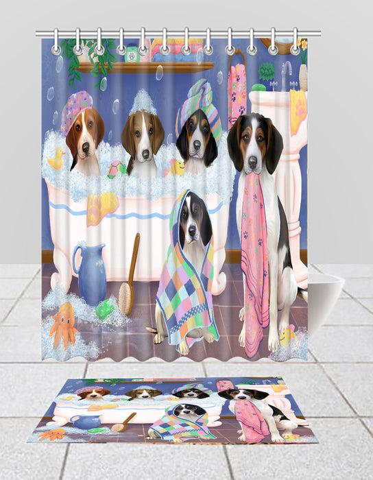 Rub A Dub Dogs In A Tub Treeing Walker Coonhound Dogs Bath Mat and Shower Curtain Combo