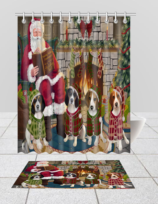 Christmas Cozy Holiday Fire Tails Treeing Walker Coonhound Dogs Bath Mat and Shower Curtain Combo