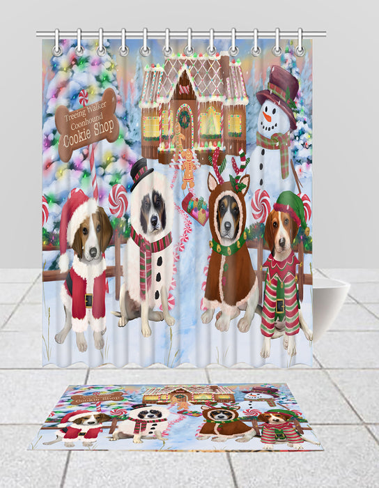 Holiday Gingerbread Cookie Treeing Walker Coonhound Dogs  Bath Mat and Shower Curtain Combo