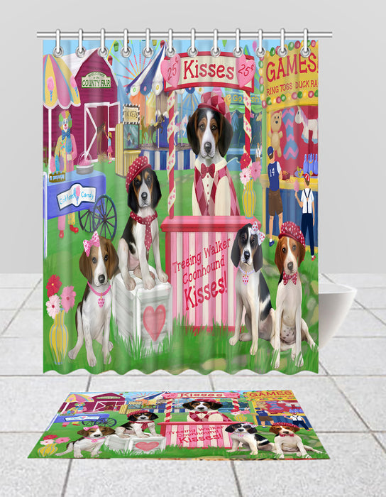 Carnival Kissing Booth Treeing Walker Coonhound Dogs  Bath Mat and Shower Curtain Combo