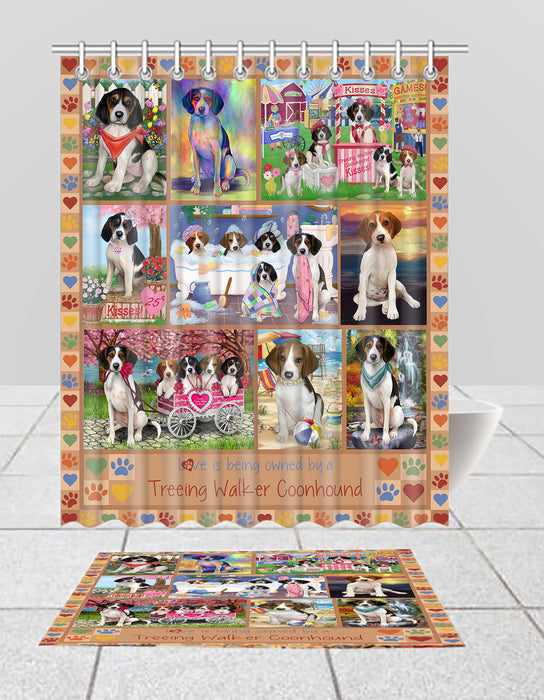 Love is Being Owned Treeing Walker Coonhound Dog Beige Bath Mat and Shower Curtain Combo