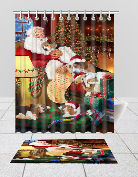 Santa Sleeping with Treeing Walker Coonhound Dogs  Bath Mat and Shower Curtain Combo