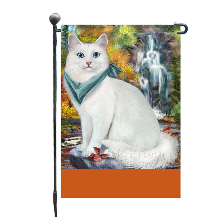 Personalized Scenic Waterfall Turkish Angora Cat Custom Garden Flags GFLG-DOTD-A60858