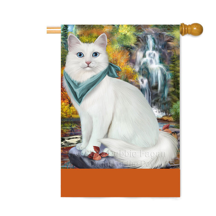 Personalized Scenic Waterfall Turkish Angora Cat Custom House Flag FLG-DOTD-A60914