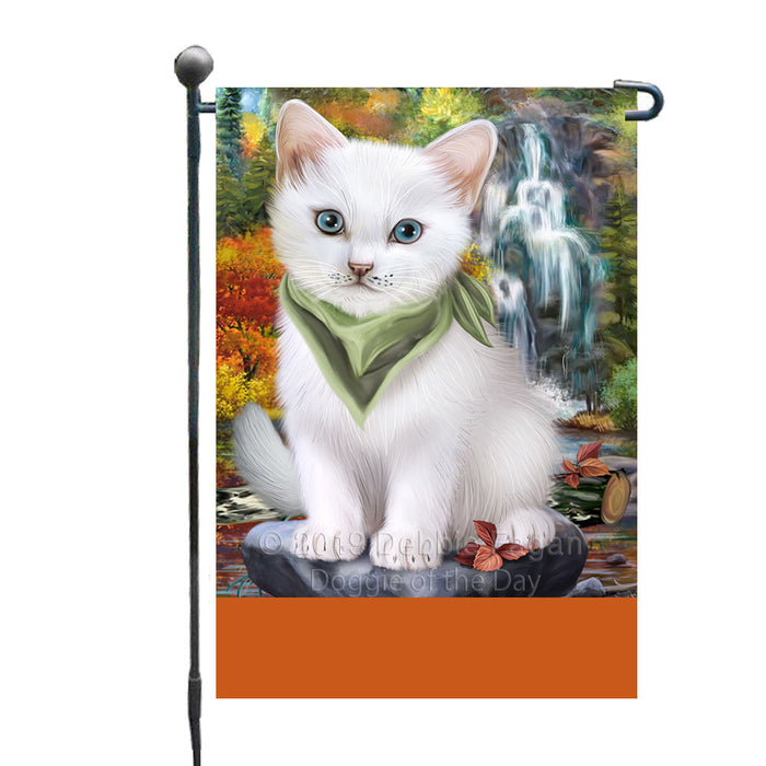 Personalized Scenic Waterfall Turkish Angora Cat Custom Garden Flags GFLG-DOTD-A60859