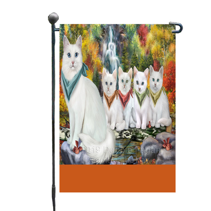Personalized Scenic Waterfall Turkish Angora Cats Custom Garden Flags GFLG-DOTD-A60857