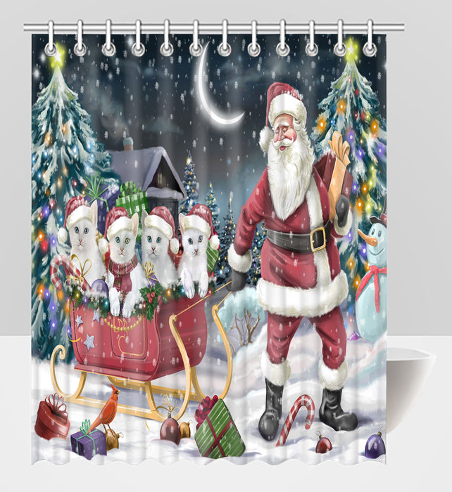 Santa Sled Dogs Christmas Happy Holidays Turkish Angora Cats Shower Curtain