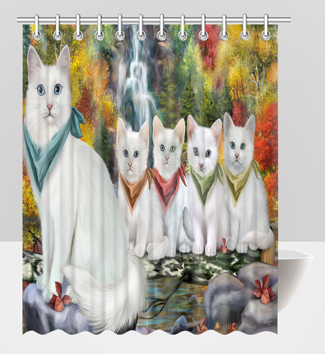 Scenic Waterfall Turkish Angora Cats Shower Curtain