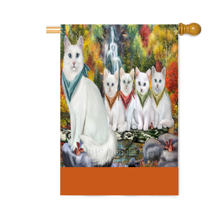 Personalized Scenic Waterfall Turkish Angora Cats Custom House Flag FLG-DOTD-A60913