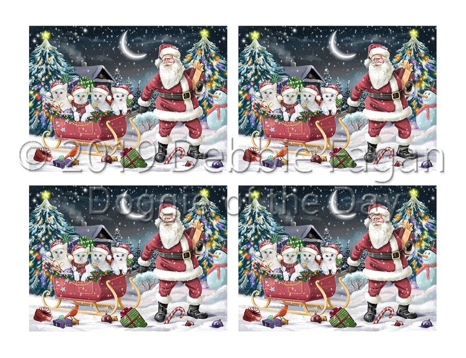 Santa Sled Dogs Christmas Happy Holidays Turkish Angora Cats Placemat