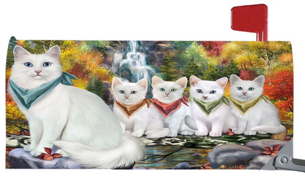 Scenic Waterfall Turkish Angora Cats Magnetic Mailbox Cover MBC48765