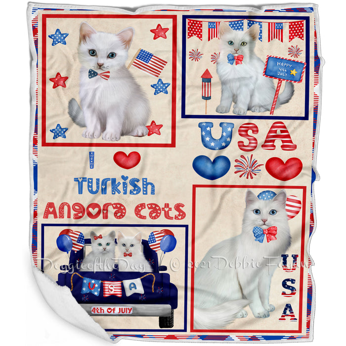 4th of July Independence Day I Love USA Turkish Angora Cats Blanket BLNKT143553