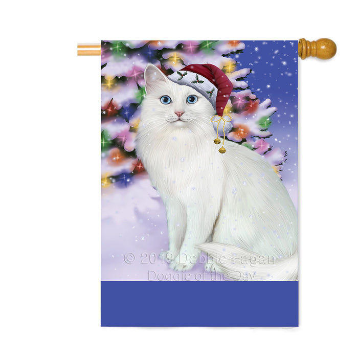 Personalized Winterland Wonderland Turkish Angora Cat In Christmas Holiday Scenic Background Custom House Flag FLG-DOTD-A61484