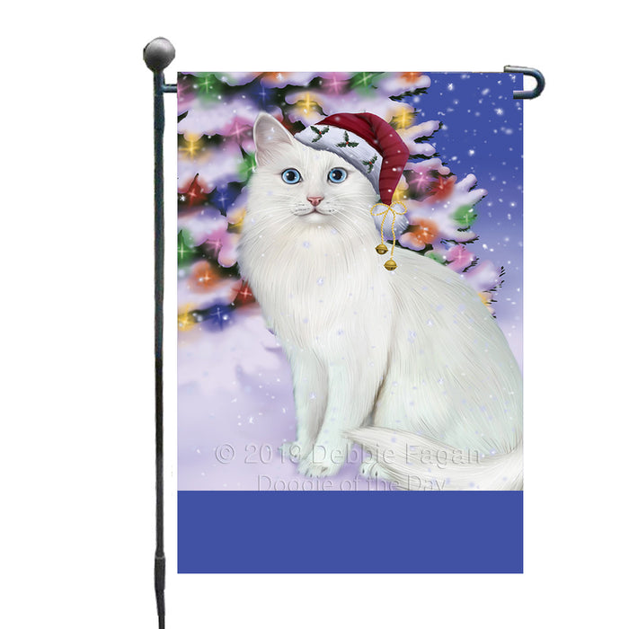 Personalized Winterland Wonderland Turkish Angora Cat In Christmas Holiday Scenic Background Custom Garden Flags GFLG-DOTD-A61428