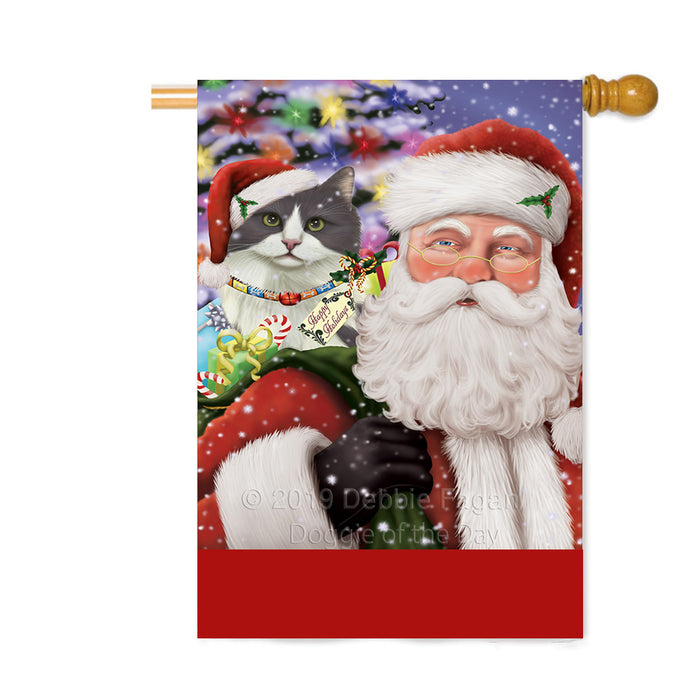 Personalized Santa Carrying Turkish Angora Cat and Christmas Presents Custom House Flag FLG-DOTD-A63549