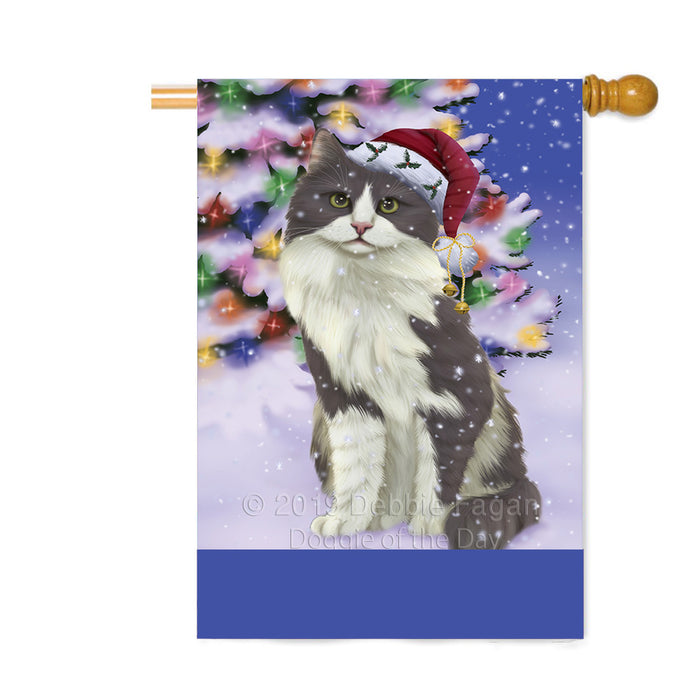 Personalized Winterland Wonderland Turkish Angora Cat In Christmas Holiday Scenic Background Custom House Flag FLG-DOTD-A61485